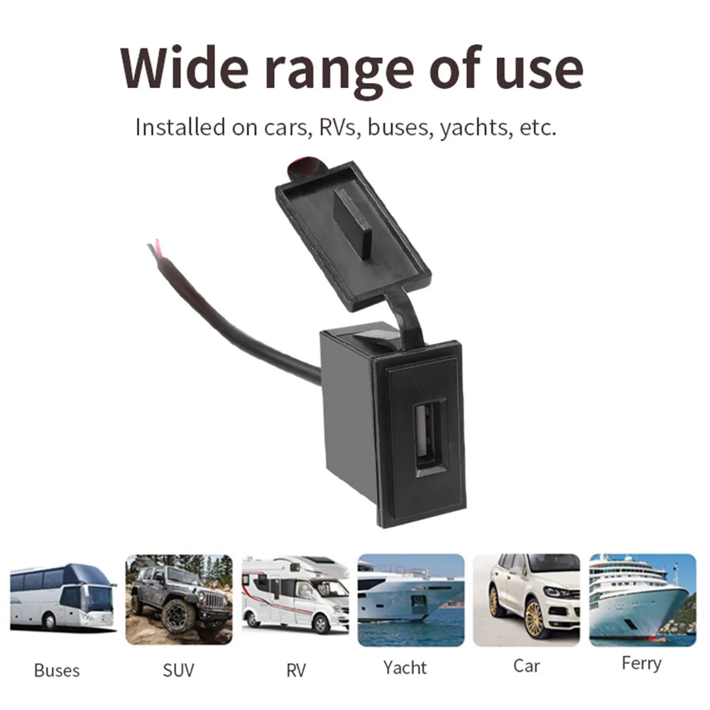 USB Car Charger 12-24V 2.4A Adapter Square Shape Waterproof  Soacket Power Adapter Switch For Motorcycle RV Cruise Ship Charger