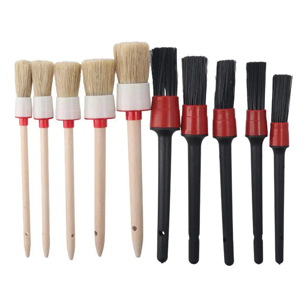 

10pcs Flexible Aluminum Rod and Soft Bristles Car Auto Detailing Brush Set 2 Colors Round Shape Auto Car Detailing Brush Set