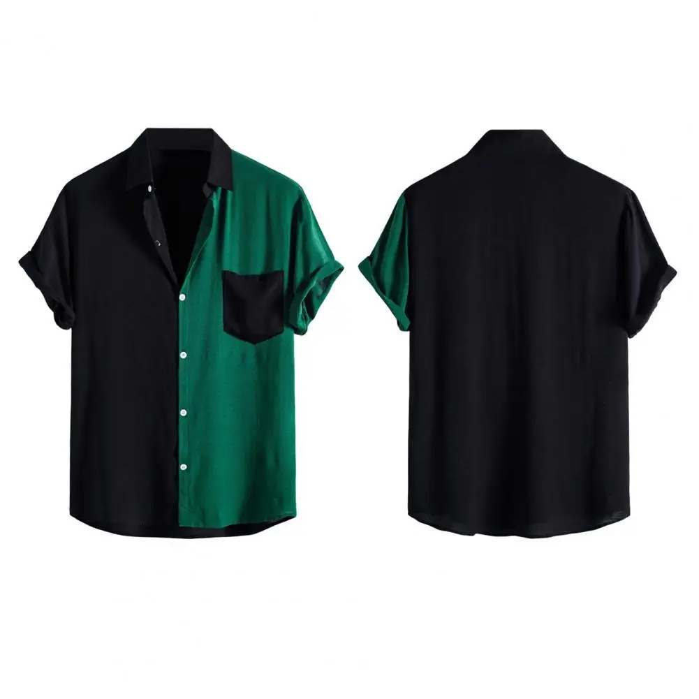 

Summer Shirt Short Sleeve Male Top Two-tone Color Male Casual Shirt