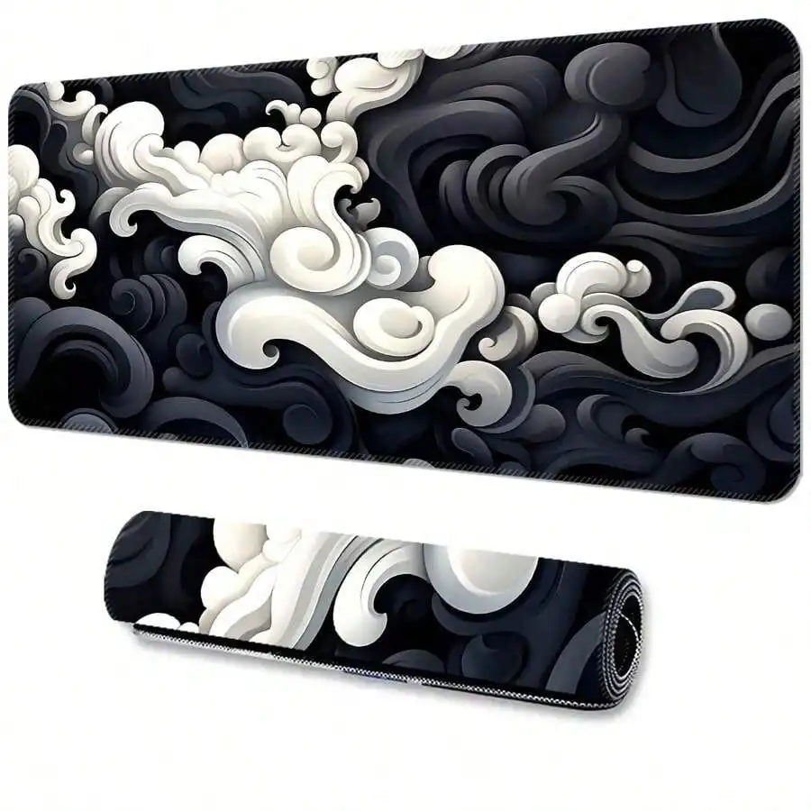 Black & White Cloud Extra Large Mouse Pad, Gaming Desk Mat, Big-Size Keyboard Pad, Rubber Non-Slip Bottom, Stitched Edge, Gift Mouse Pad, Desk Protector Mat, Study Pad, Multi-Size Available, Computer Keyboard Mat