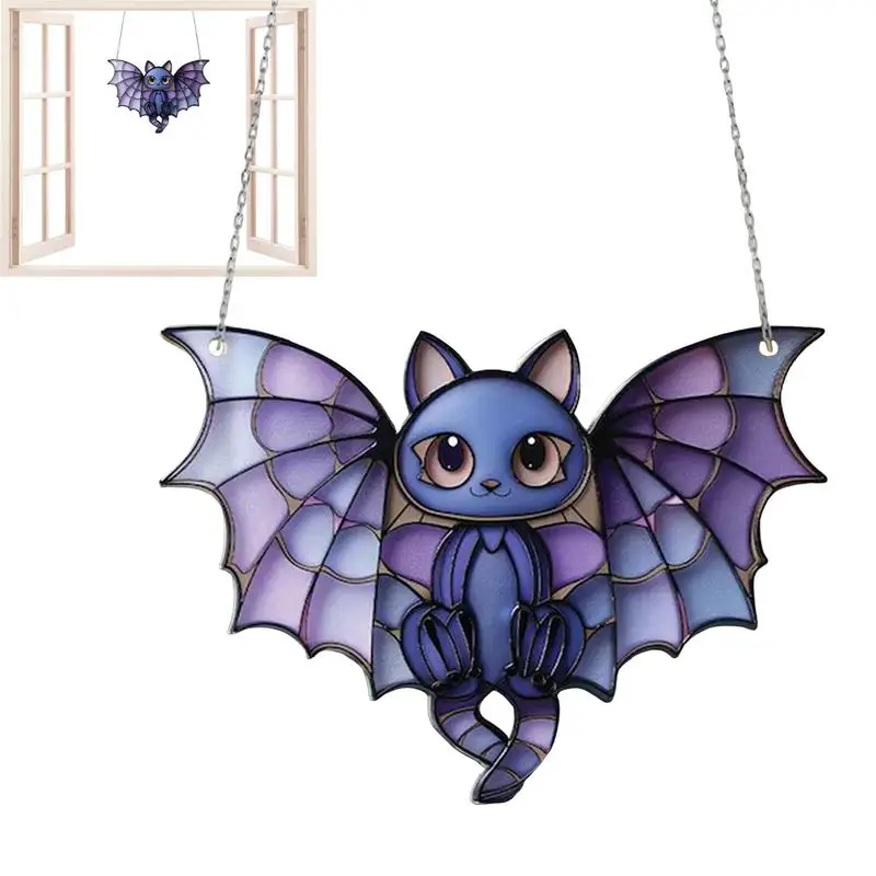 Bat Light Catchers For Window Halloween Cat Bat Window Light Catchers Pendant Vibrant Color Decoration Tool For Garden Wall