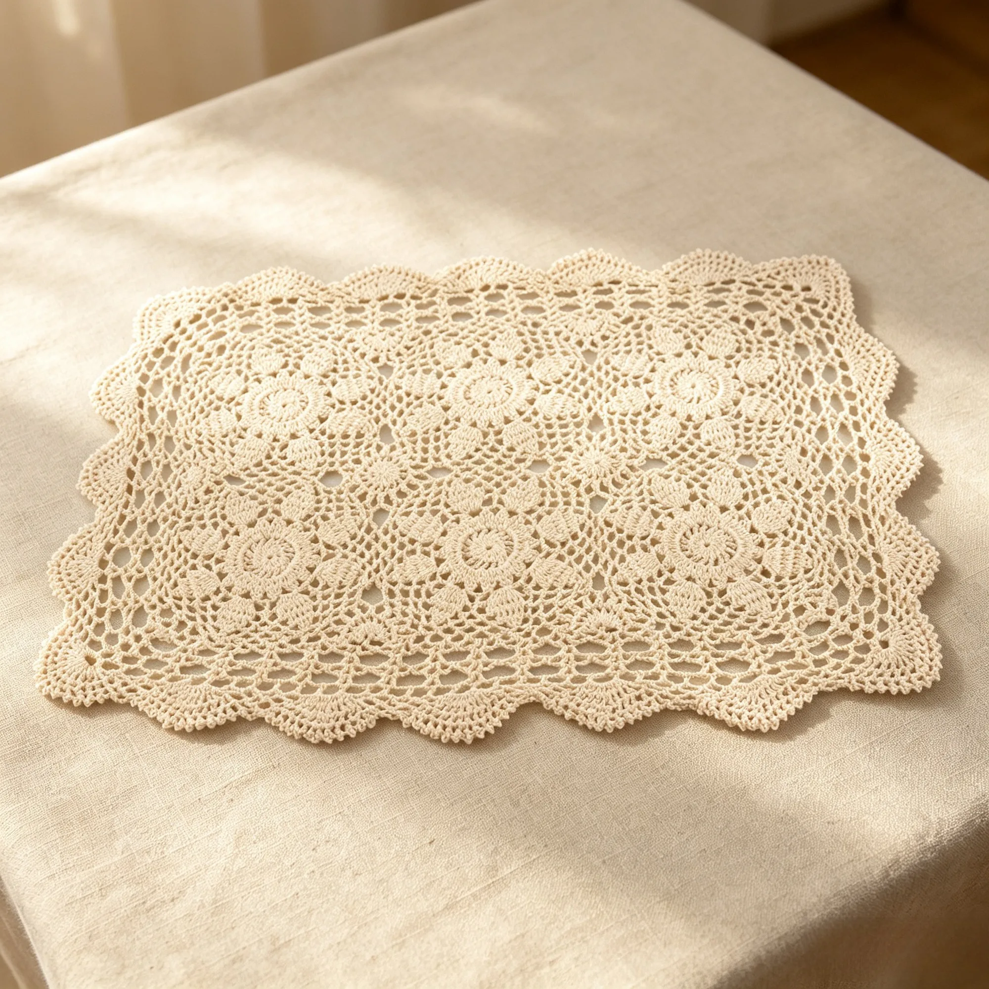 Handmade Crochet Table Mat Lace Hollow Out Cotton Rustic Table Runner Tablecloth for Dining Kitchen Coffee Table Decor Cup Mat