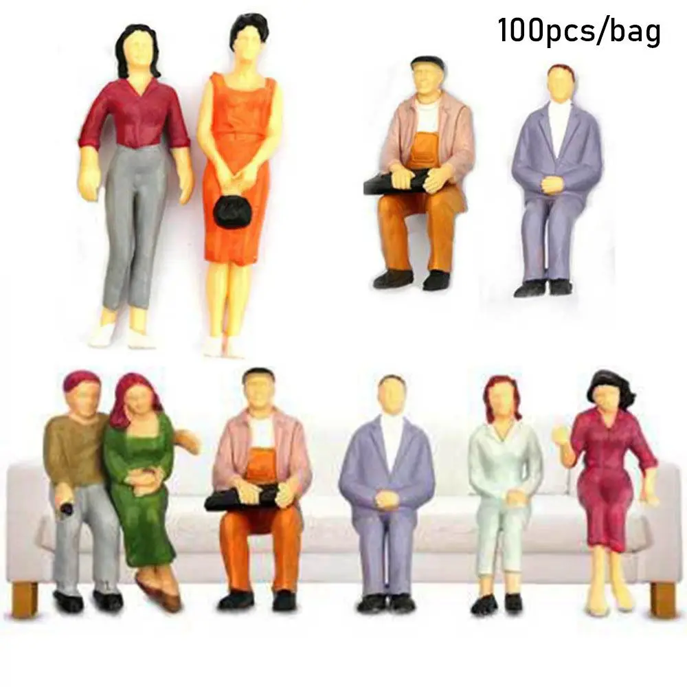 100Pcs DIY Model Building People Figures Passengers Train Scenery 1:100/1:150/1:75/1:50 Scale Mixed Color Pose Dollhouse Decor