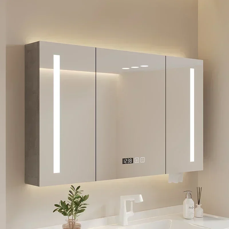 Solid Wood Intelligent Fog Removal Bathroom Mirror Cabinet Touch Screen Bathroom Wall Hanging Mirror Simple Home Furniture