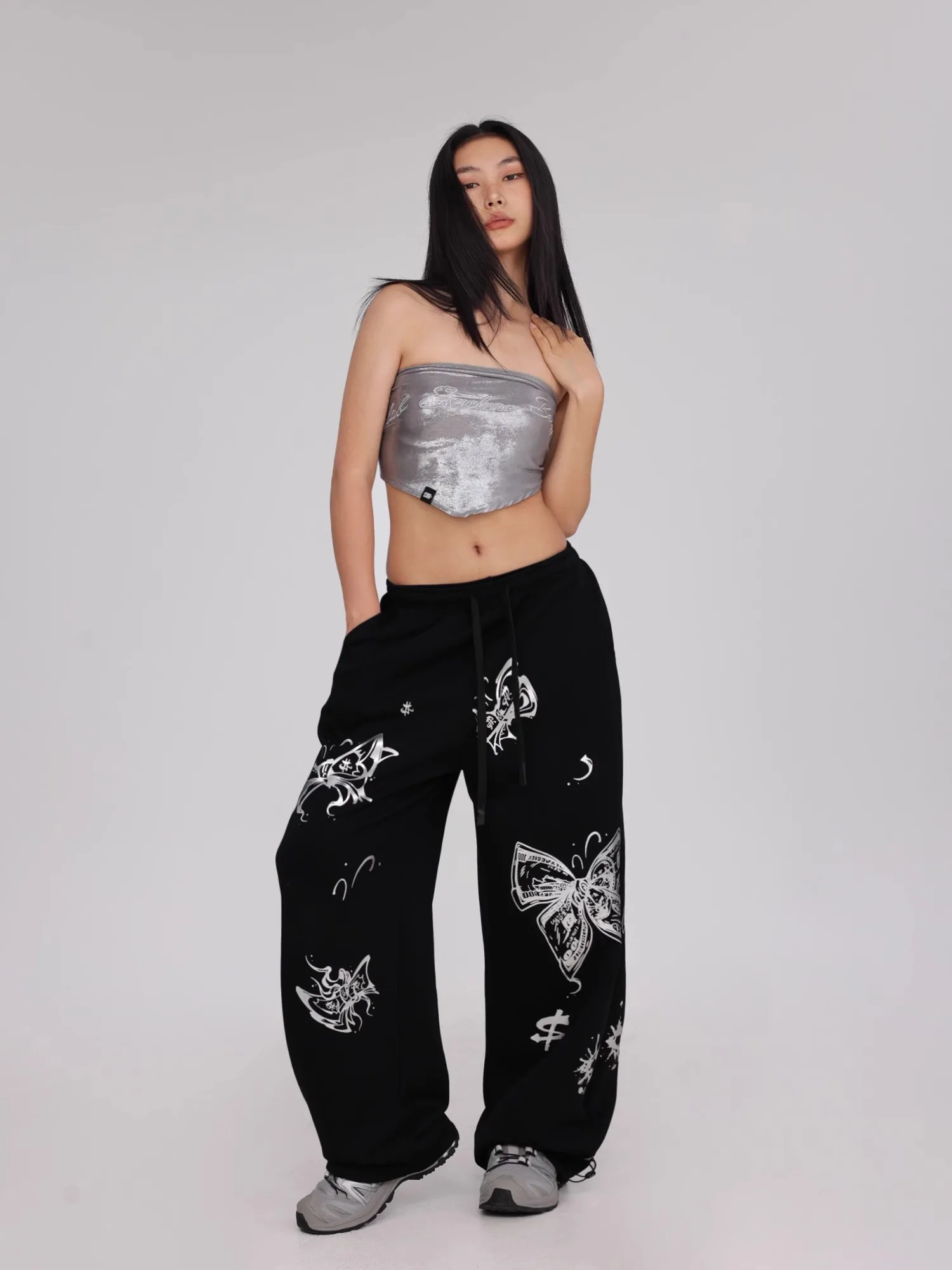 CBXLAB Street Dance Women's Black thin hip-hop dance sports pants American print design dance street casual pants