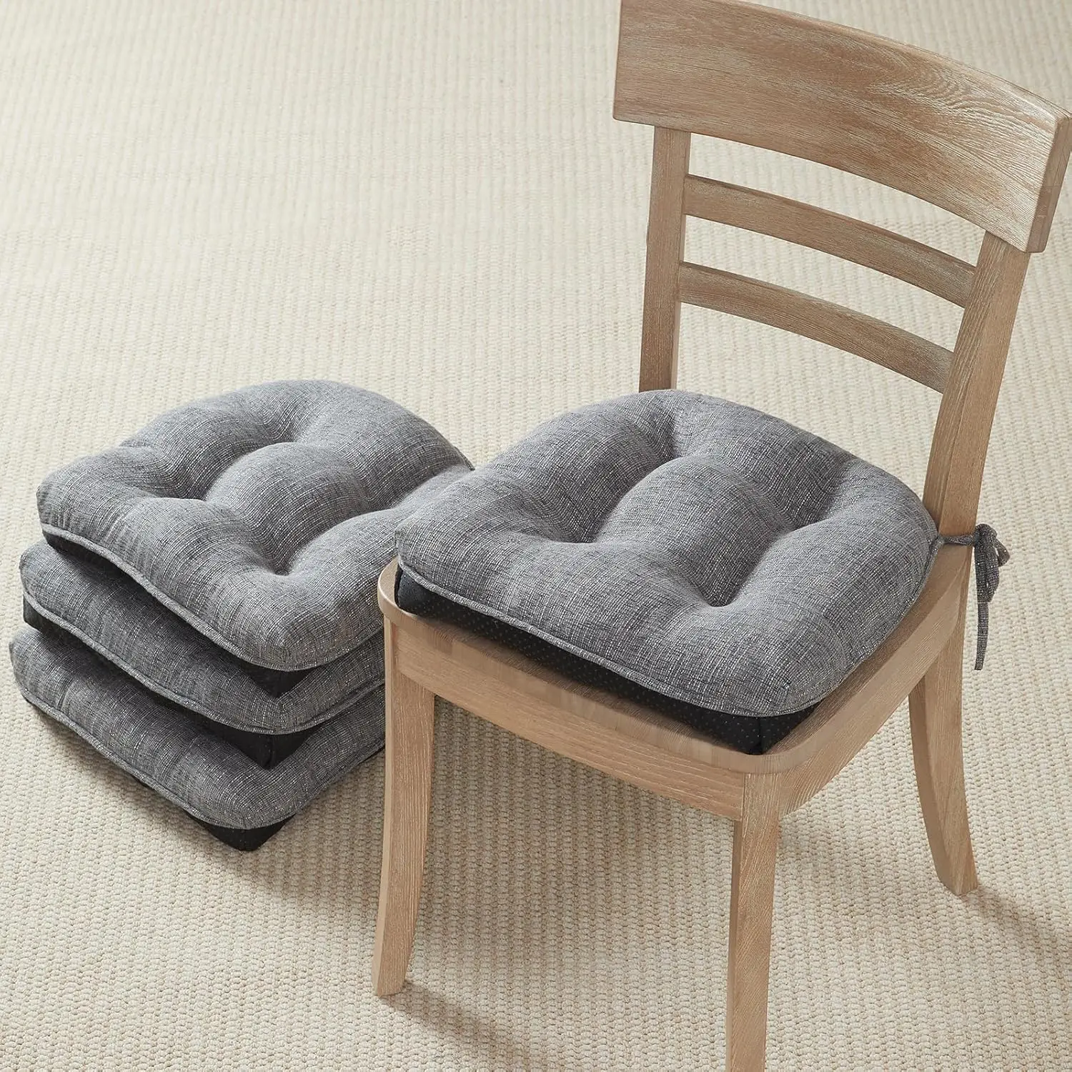 

4“ Thickn Outdoor Indoor Kitchen Chair Cushions Set Of 4 For Dining Chair, Soft Tufted With Ties For Outdoor Patio Furniture,