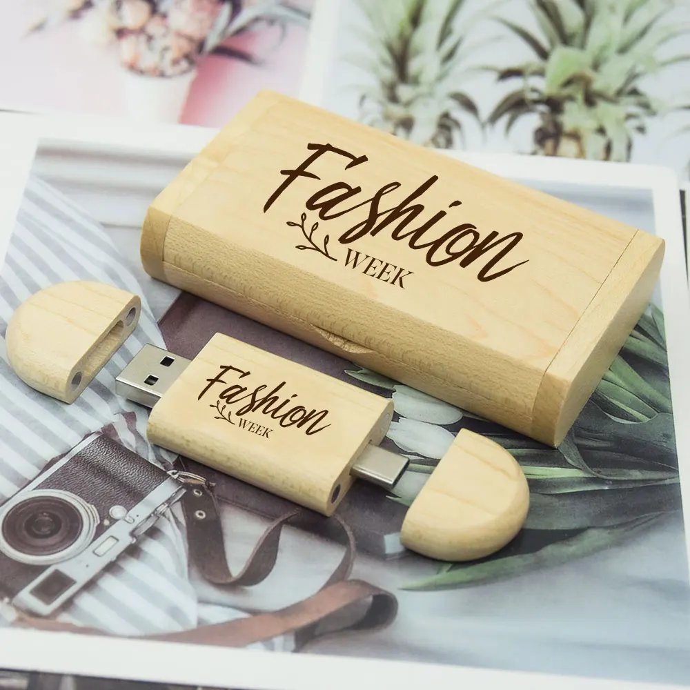 TYPE-C Wooden USB 2.0 Flash Drives 128GB Free Logo Pen Drive Creative Business Gift U Disk 64GB Wedding Memory Stick 32GB U disk