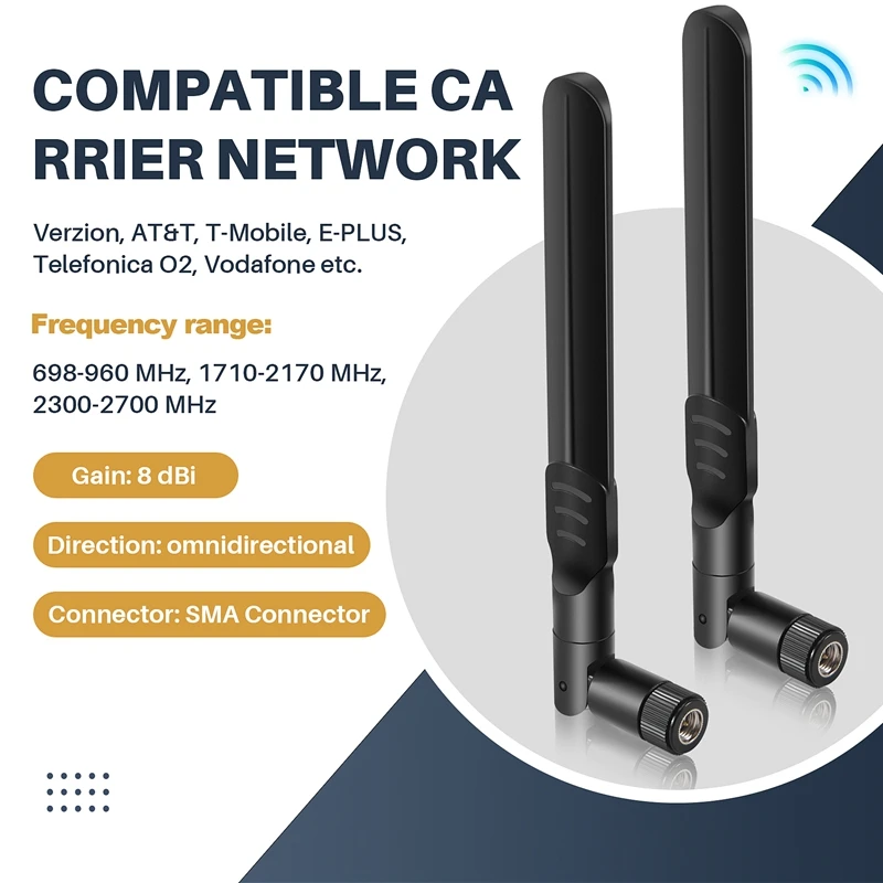 Antenne de persévérance 4G 8Dbi, prise SMA (2 pièces), compatible 4G, routeur, passerelle, téléphone domestique, point d'accès, modem