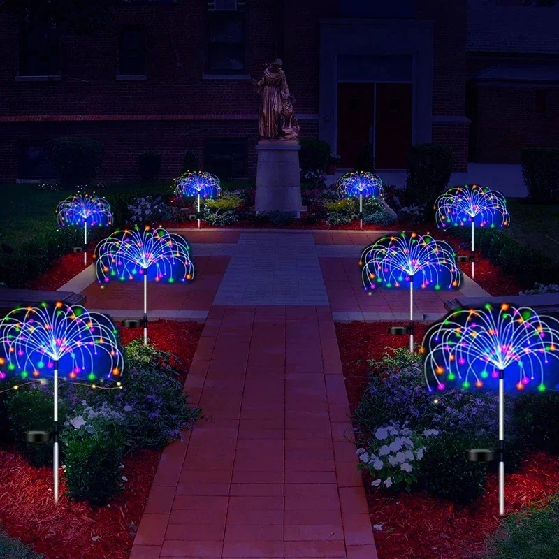 Solar Garden Fireworks Lights Waterproof Outdoor LED Solar Courtyard Atmosphere Lights 8 Modes for Yards Christmas Decor