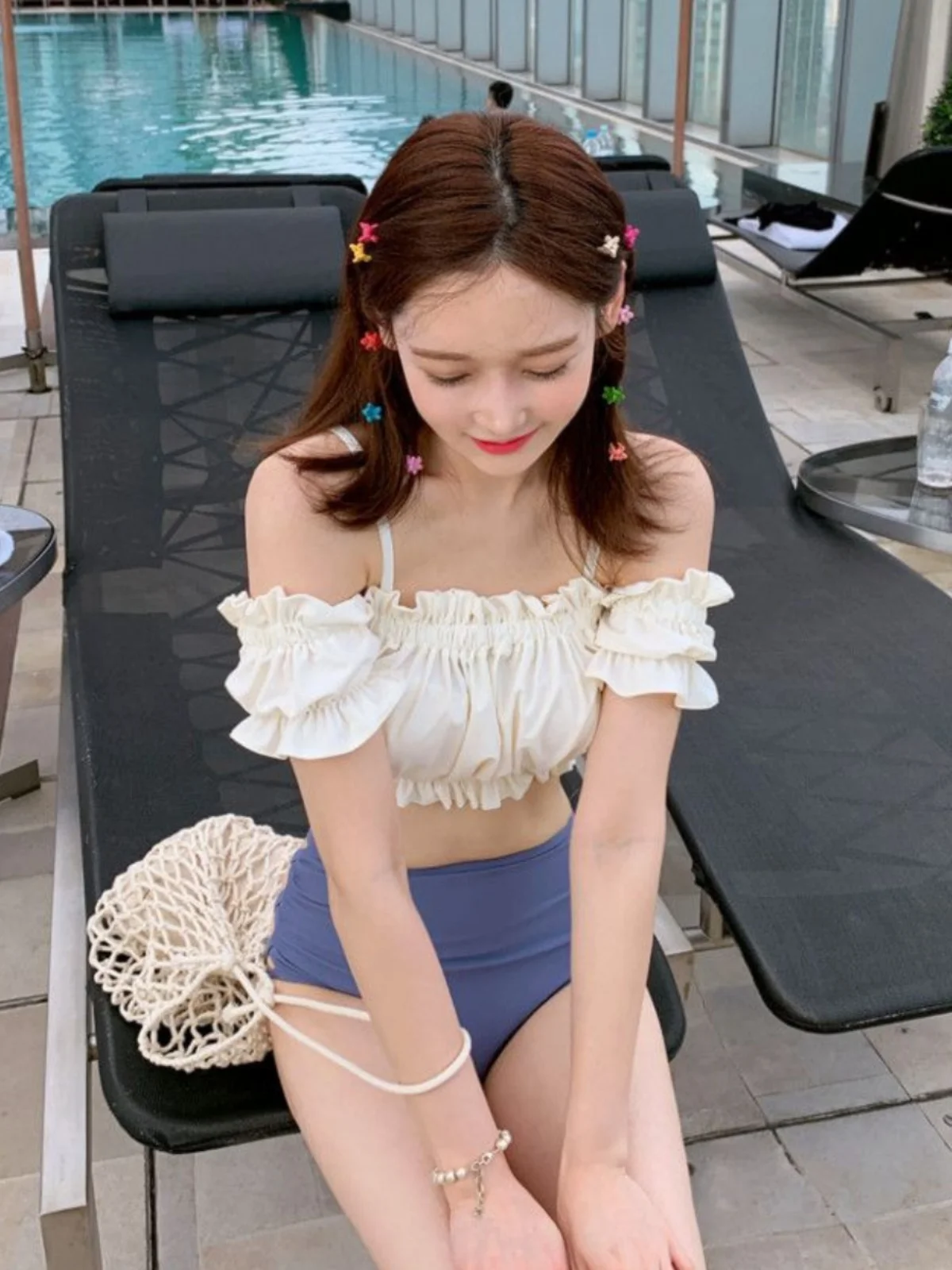 

Купальник Siyu: раздельный, с высокой талией, милый дизайн с драпировкой на груди и одним плечом, идеально подходит для отдыха на горячих источниках