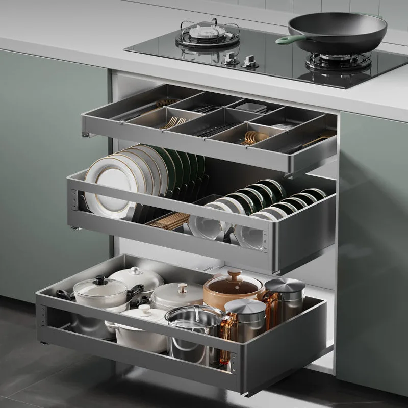 

Kitchen Cabinet Basket Drawer Type 304 Stainless Steel Dishes Basket Bowl Rack Space Flash Silver Grey All Inclusive Edge Bowl