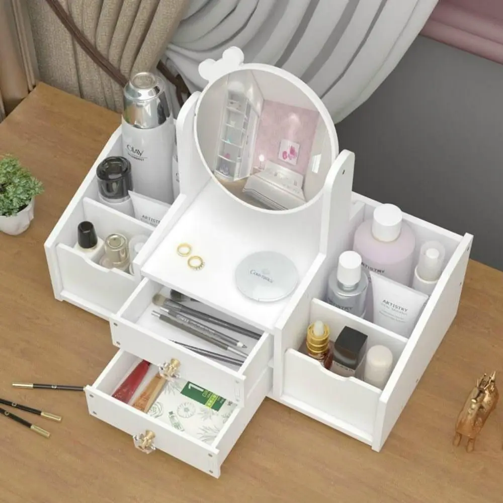 New Household Makeup Mirror Drawer Type Multifunctional Cosmetics Storage Box Desktop Jewelry Sorting Rack Makeup Tool Kit