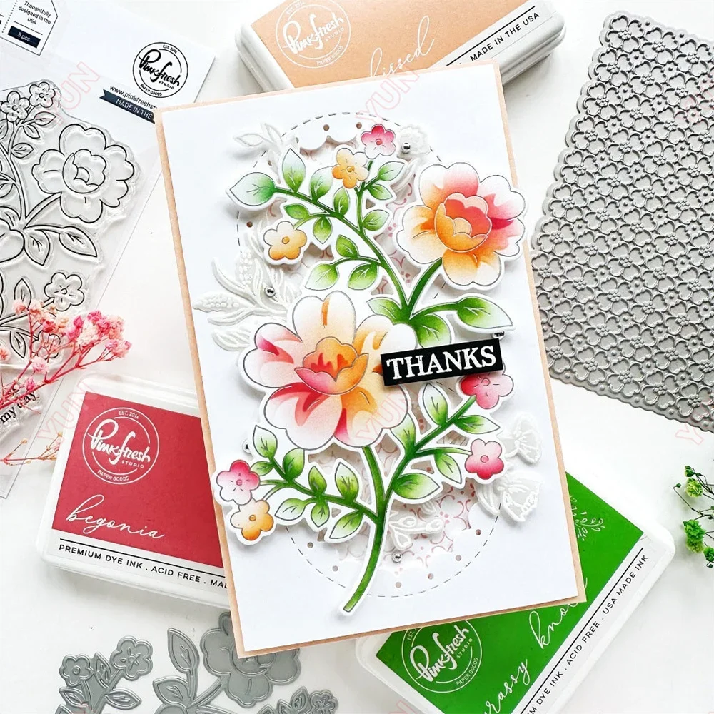 Flowers Metal Cutting Dies Hot Foil Plate Never Give up Silicone Stamps Stencil Scrapbook Diary Embossing Mold DIY Greeting Card