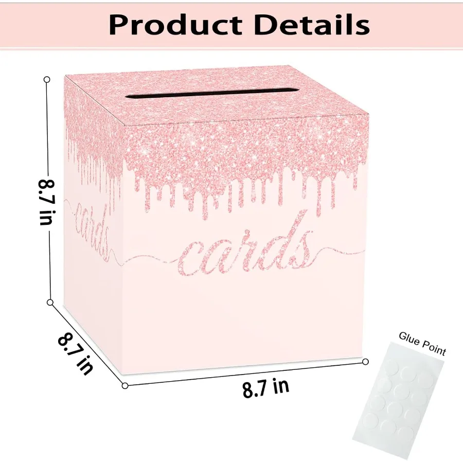 Boîte à cartes rose pour fête, 8.7 pouces, cartes cadeaux, support de réception pour mariage, réception nuptiale, remise de diplôme, anniversaire, retraite, spectacle pour bébé