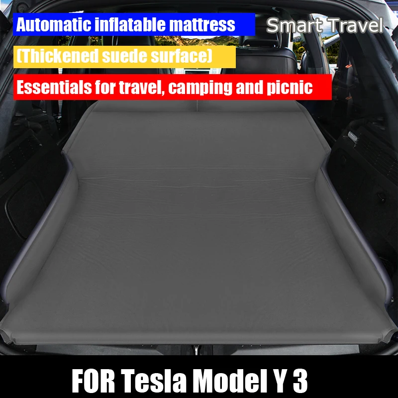 For Tesla Model Y 3 Car Interior Accessories Car Automatic Inflatable Surface Suede Mattress Travel Travel Fold Bed For SUV MPV