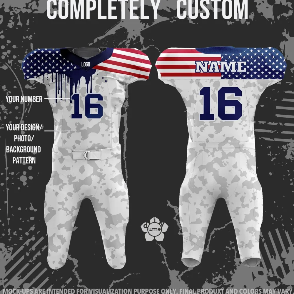 Custom Football Jerseys American Flag Design T-shirts USA Stars and Stripes T-Shirt Pants for Team Uniforms Outdoor Sportswear