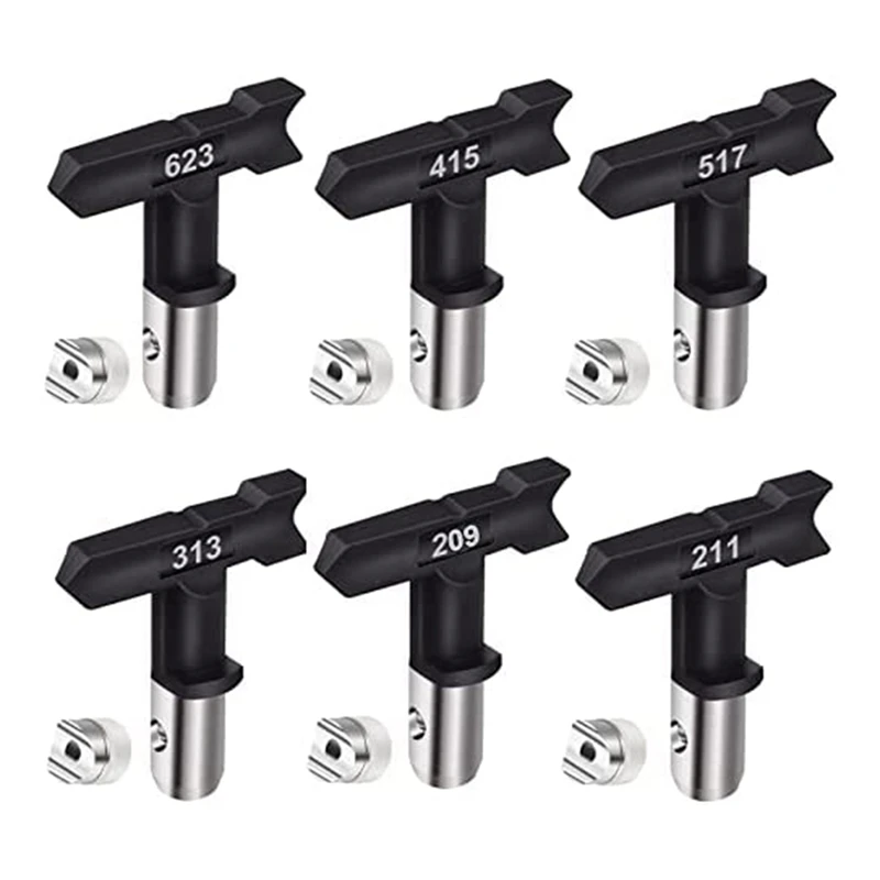 

6Pcs Sprayer Tips With Seals, Air-Less Spray Tip Black, Air-Less Paint Sprayer Tips Replacement Parts For Most Spraying