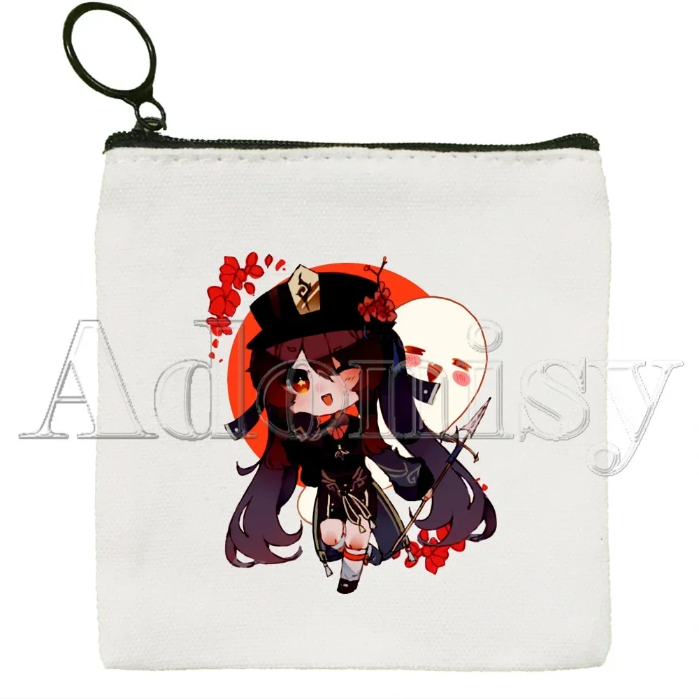 Genshin Impact Hu Tao Kawaii Game Cute Mini Coin Purse Canvas Student Wallet Coin Case Zipper Hand Female Key Case