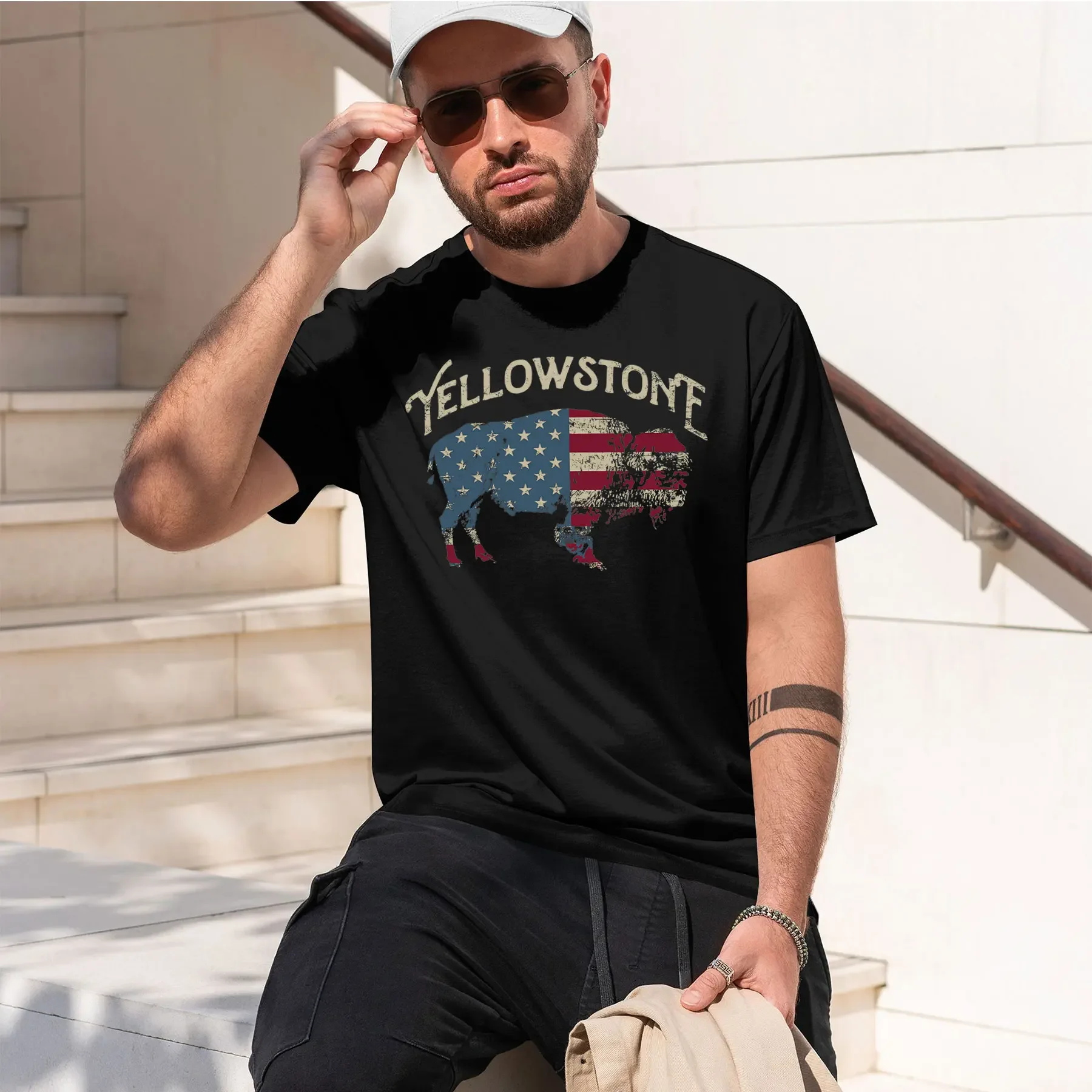 Vintage Yellowstone National Park Retro Long Sleeve  2026 new fashion heavyweight hot selling retro printed pattern fun round ne