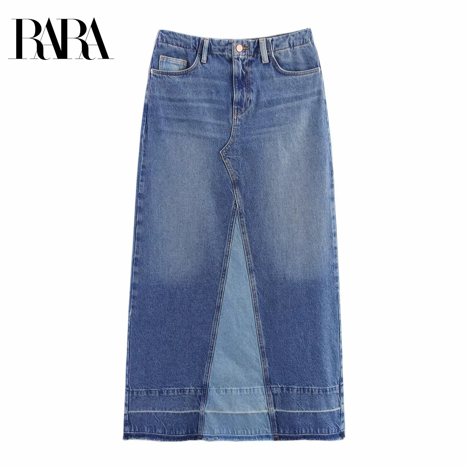

RARA2025 autumn new women's casual fashion simple versatile slim stitching medium-length high-waist denim skirt