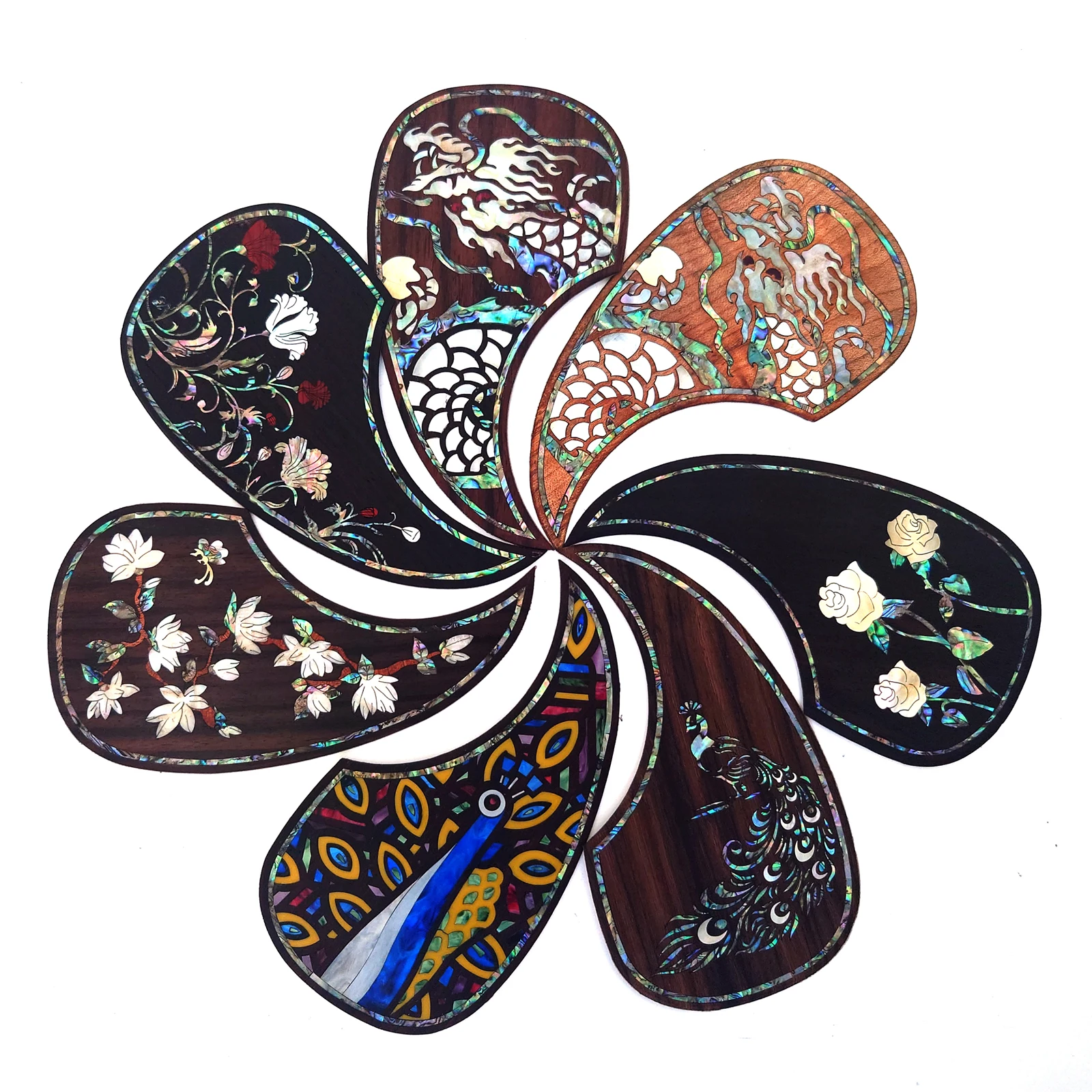 Acoustic Guitar Pickguard Solid Wood Inlaid Inlaid Abalone Flower Self-adhesive for D-45 or 40-43 Inches Guitar Scratch Plate