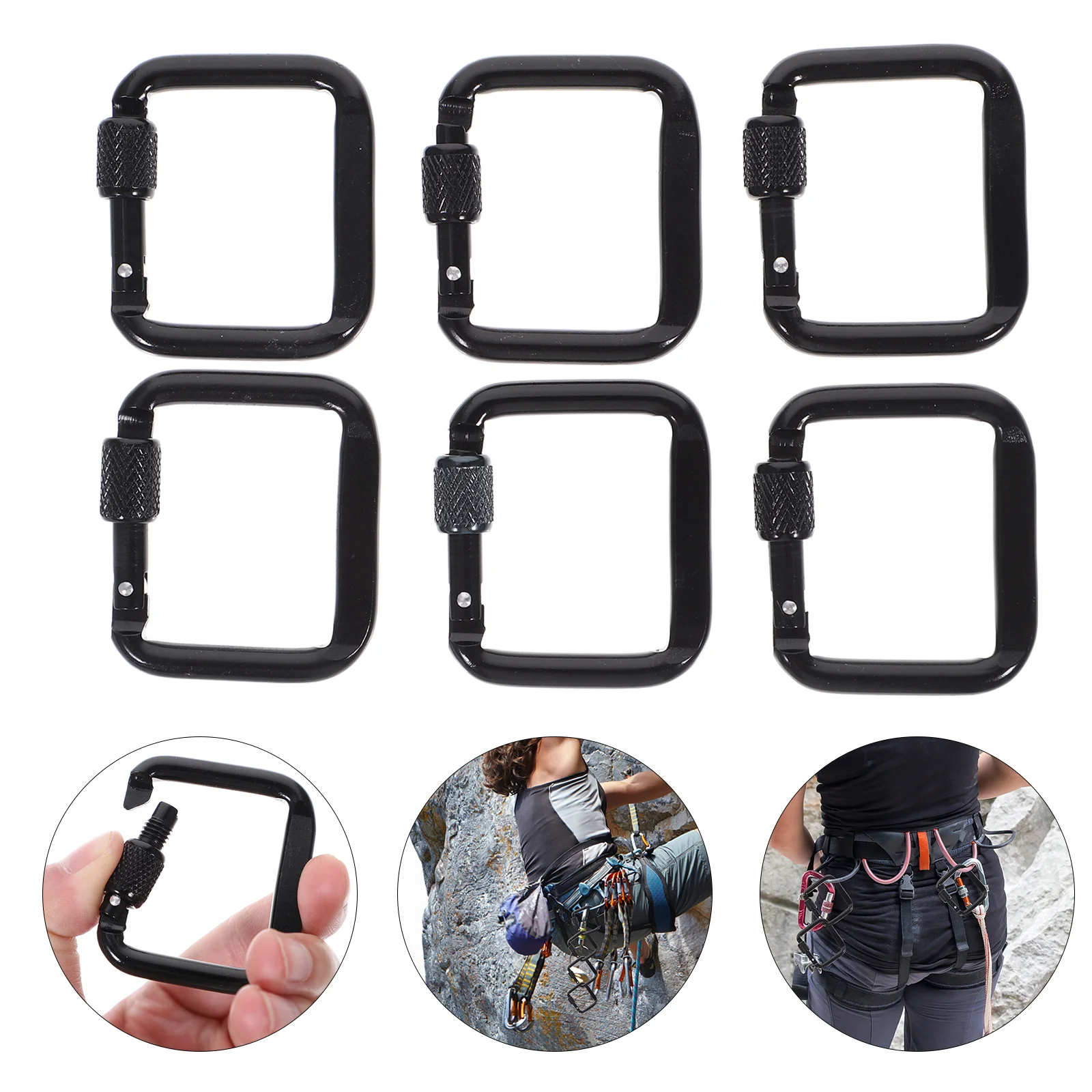 6 Pcs on Foot Camping Button Heavy Duty Carabiner Outdoor Aluminum Hiking Clasp Square Buckle