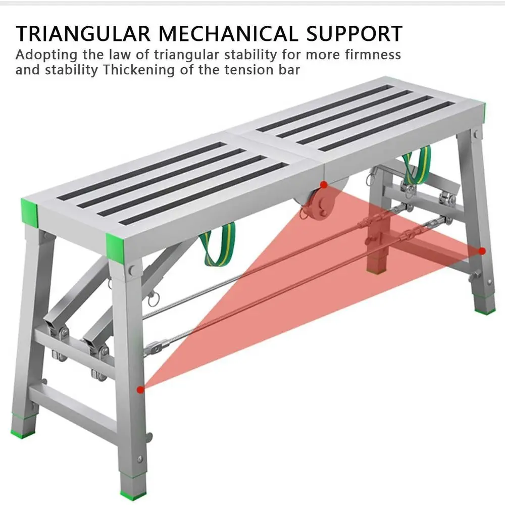 Adjustable Multi-Purpose Folding Work Platform, Steel Scaffolding Ladder Stool for Various Tasks with Anti-Slip Base
