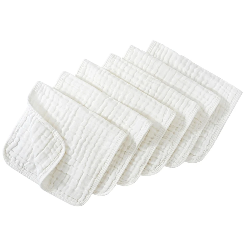 F62D Pack of 6pcs Cotton Bib Baby Burp Cloths Soft Absorbent Face Towel Shoulder Pad 6-layer for Drooling and Teething