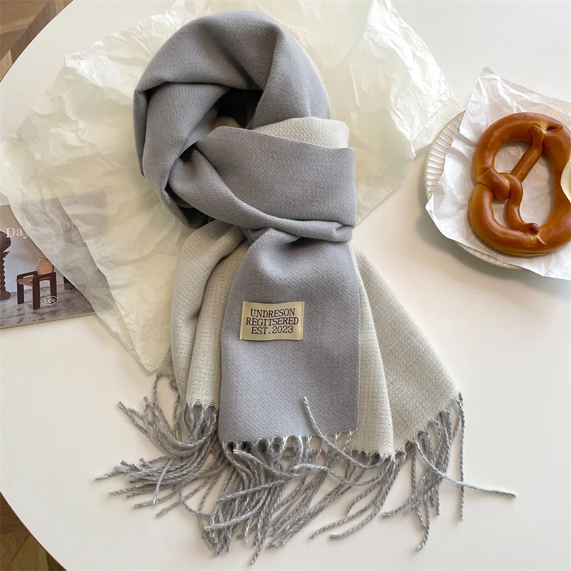 2023 Warm Winter Cashmere Scarf for Women Fashion Korean Style Casual Solid Color Double Side Neckerchief Shawl Wraps Blanket