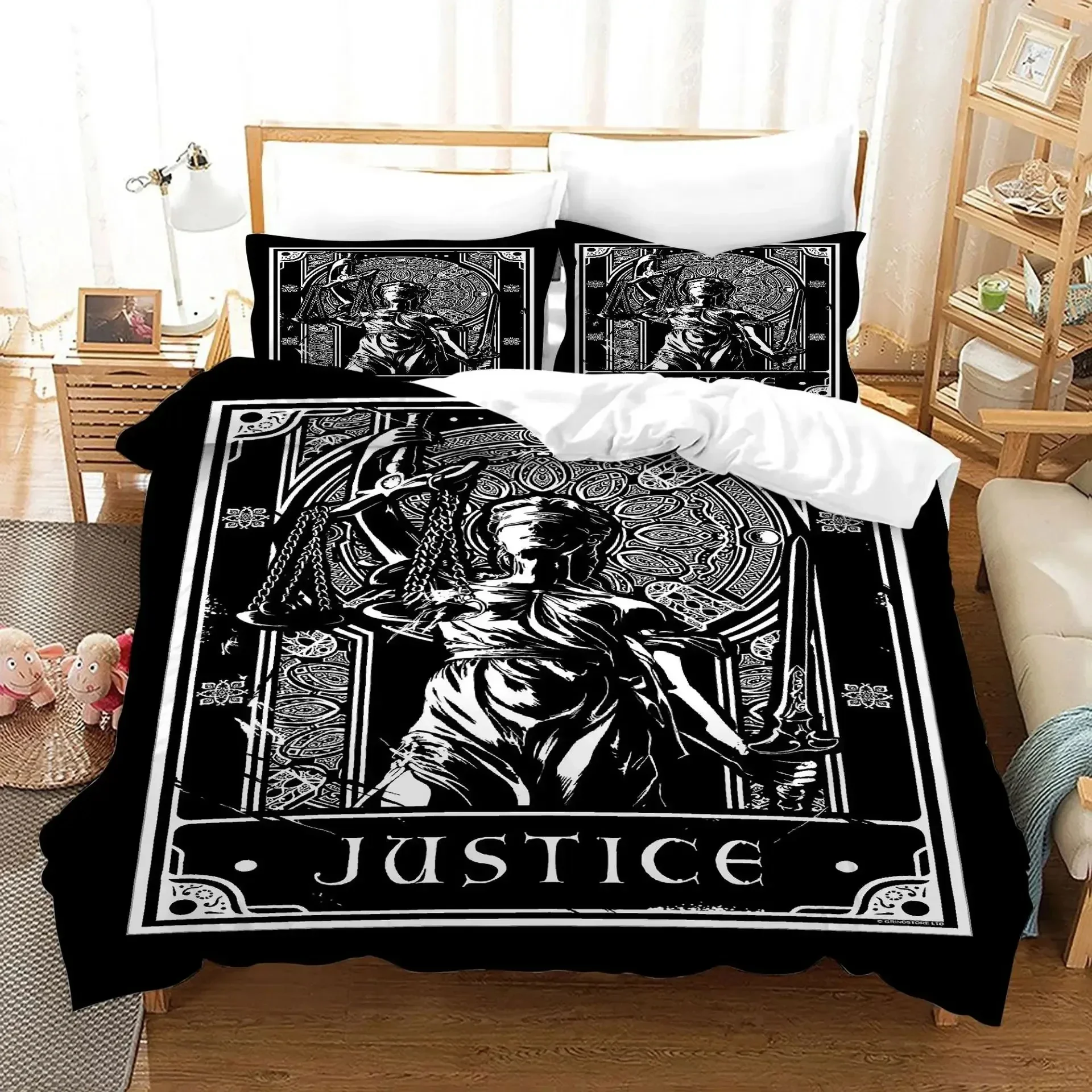 

Tarot Cards Polyester Duvet Cover Set King Size Sun Black White Witch Wicca Fortune Telling Element for Boys Girl Bedding Set