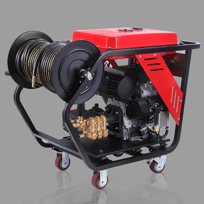 Hydro Jetting Machine 220Bar 27HP 50LPM Petrol  Sewer Jetter Machine High Horsepower Pipe Dredging Machine