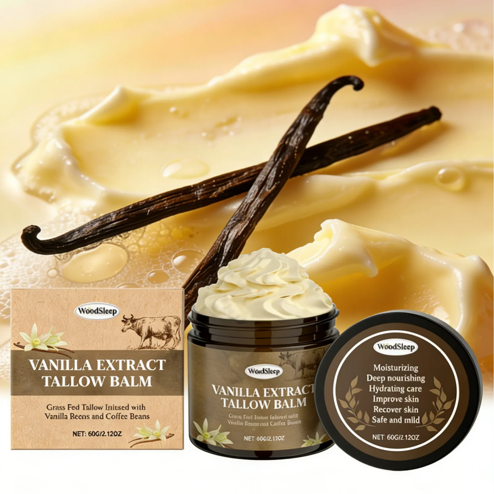 Tallow Balm Vanilla Coffee Tighten Skin Radiance Increased Moisturizing Facial Lifting Anti Sagging Beef Tallow Face Cream 60g