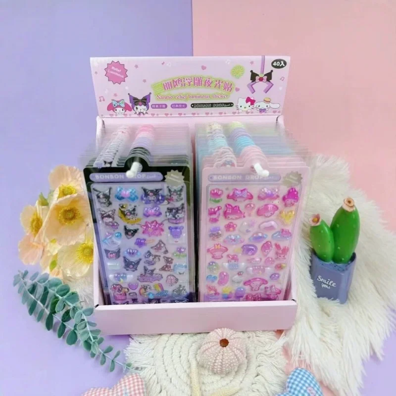 40pcs/lot Sanrio Kuromi Melody Cinnamoroll 3D Stickers Cute Scrapbooking DIY Diary Decorative Sticker Album Stick Label