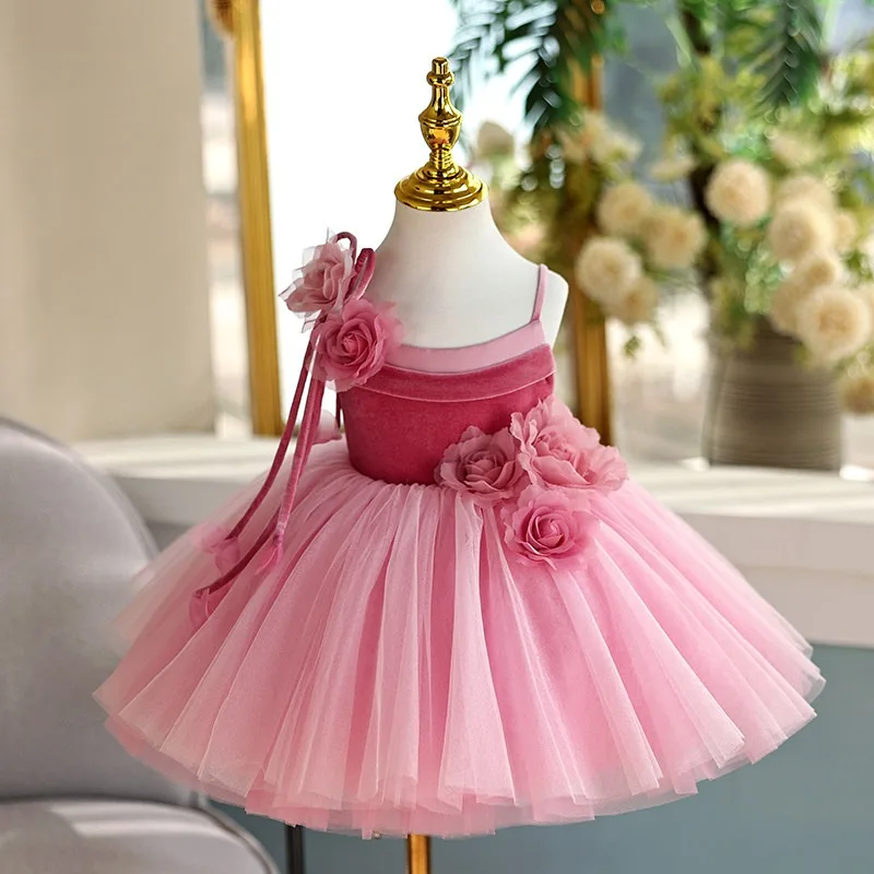

Host Fluffy Princess Dress for Little Girls Flower Wedding Piano Performance Clothes Children Birthday Party Sweet Dress