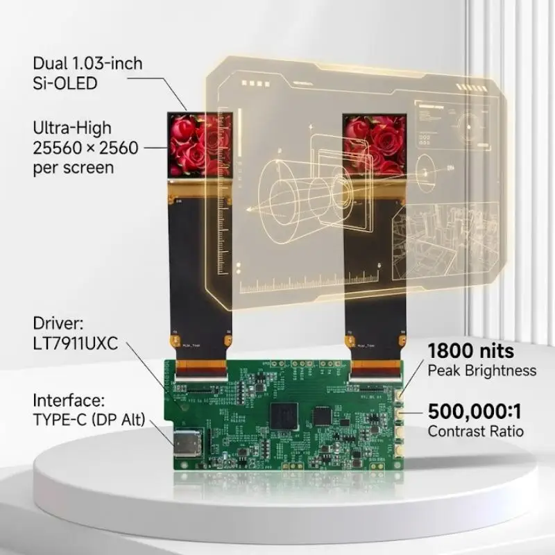 TDO 1.03 Inch Binocular 2560x2560 1800nit Full-Color Micro OLED Display Type-C Driver Board for VR AR Headset 2D/3D