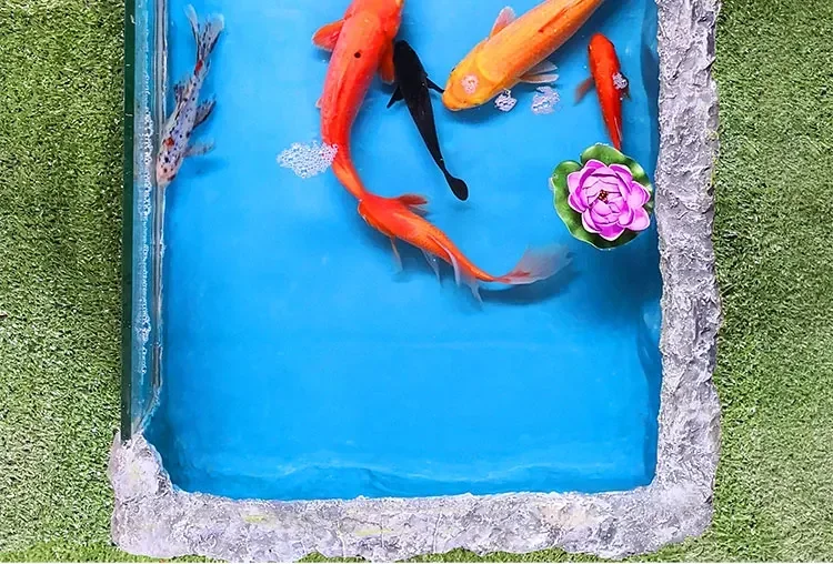 Large water-free panoramic glass fish pond rockery flowing water landscape courtyard sub-ecological fish tank ornament