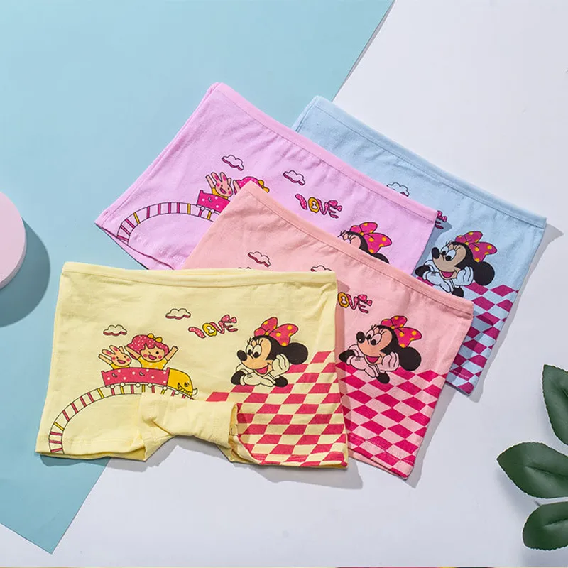 1/4pcs Disney Anime Minnie Mouse Children Underwear Kawaii Minnie Mickey Mouse Underpants Cartoon Girl Boxer Brief Gifts