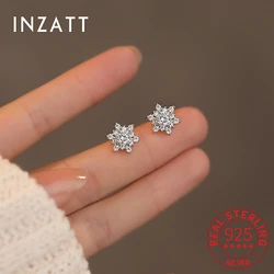 INZATT Real 925 Sterling Silver Zircon Snowflake Stud Earrings For Women Cute Fine Jewelry Minimalist Accessories