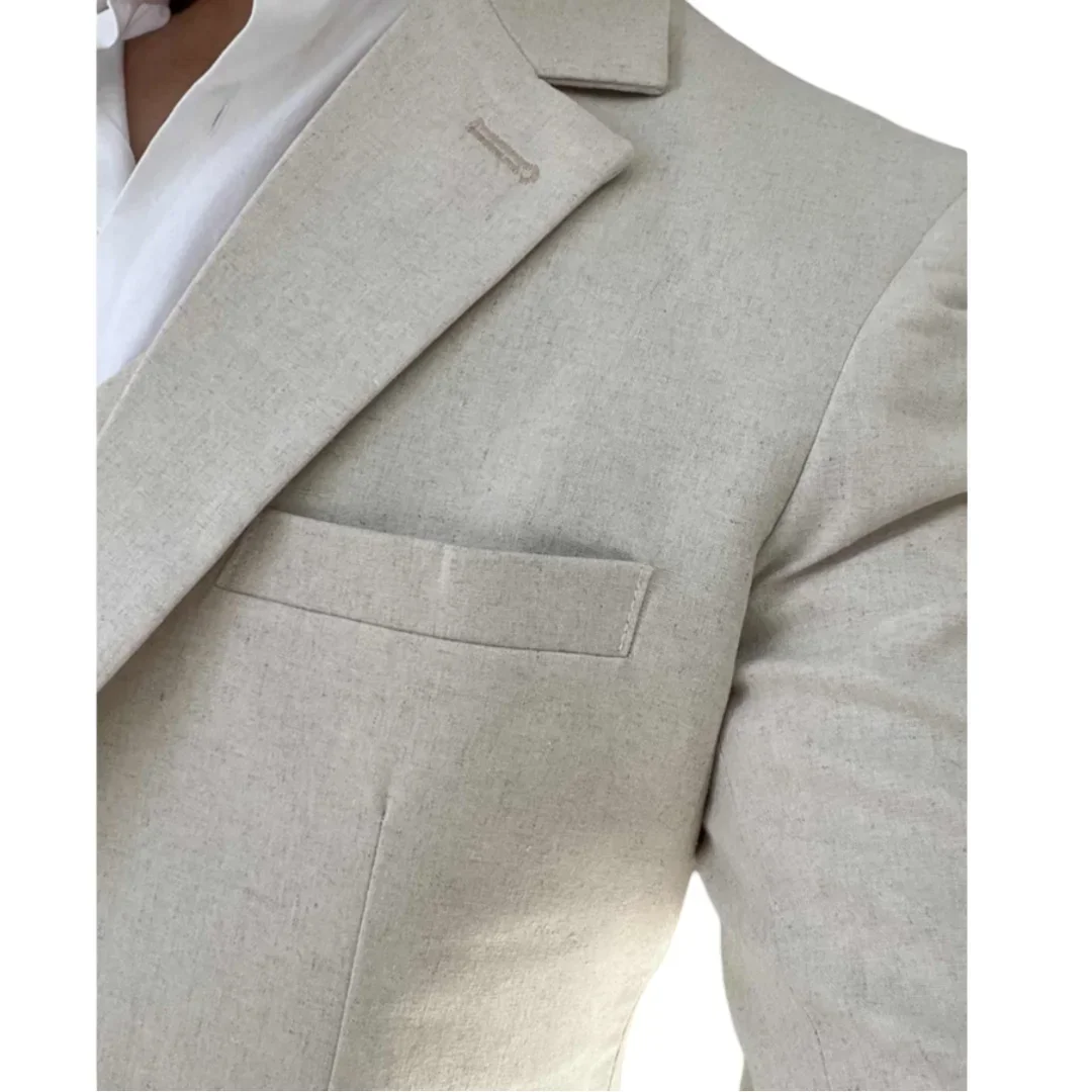 Slim Fit Sage Linen Men Suits for Wedding 2 Pieces Beach Groom Tuxedo Prom Summer Party Jacket with Pants Notched Lapel Blazer