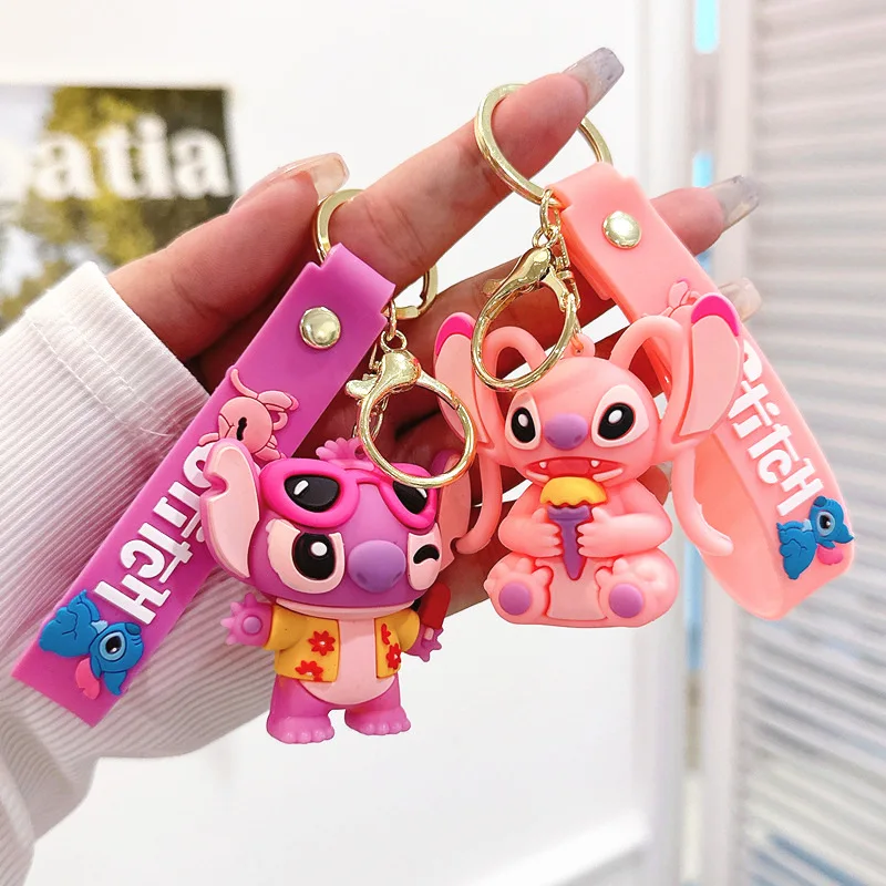 New Disney Keychain Anime Mickey Mouse Minnie Lilo & Stitch Doll Keyring Ornament Key Chain Wholesale Car Pendant Kid Toys Gifts