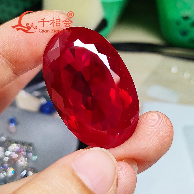 22*35mm 82ct Natural cut red color oval shape lab grown ruby Czochralski method gem stone for jewelry making