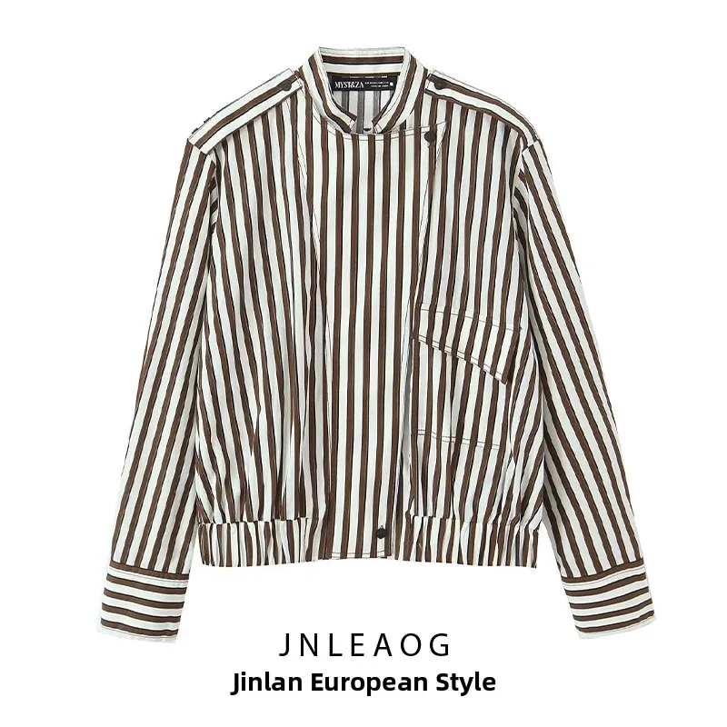 

Faionable Casual Striped irt JNLEAOG Women's Clothing Autumn New Sle 2025 Polyester Long Sve Regular Fit Loose irt