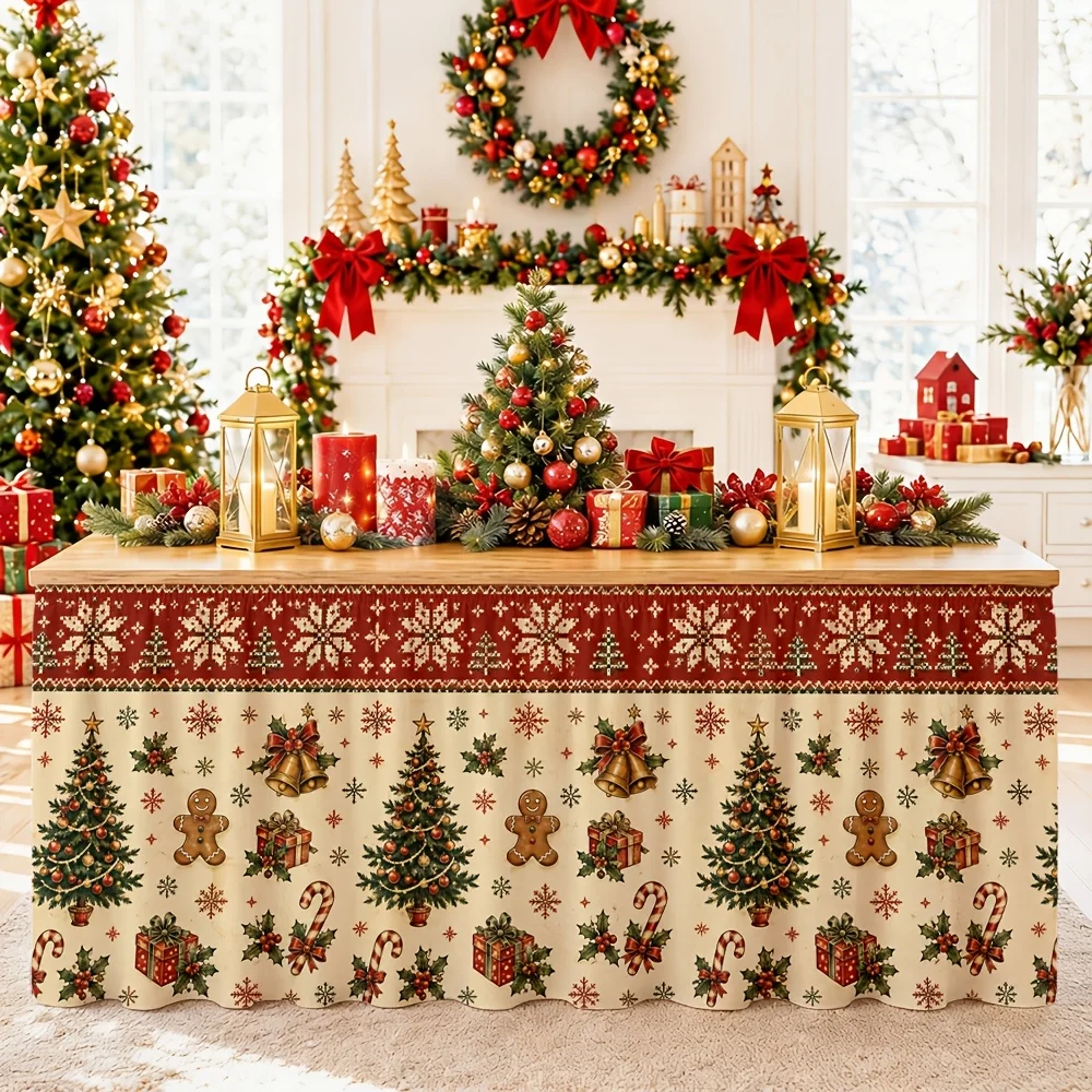 Send a tablecloth table skirt 1 piece, Christmas tree, gingerbread man, ringing candy bar, snowflake, polyester, festival