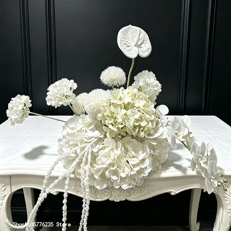 Künstliche burgundergrüne Hortensien-Tischdekoration, Hochzeits-Centerpiece, Anthurium-Orchideen-Blumenball, Event-Party-Requisiten – Detail 6