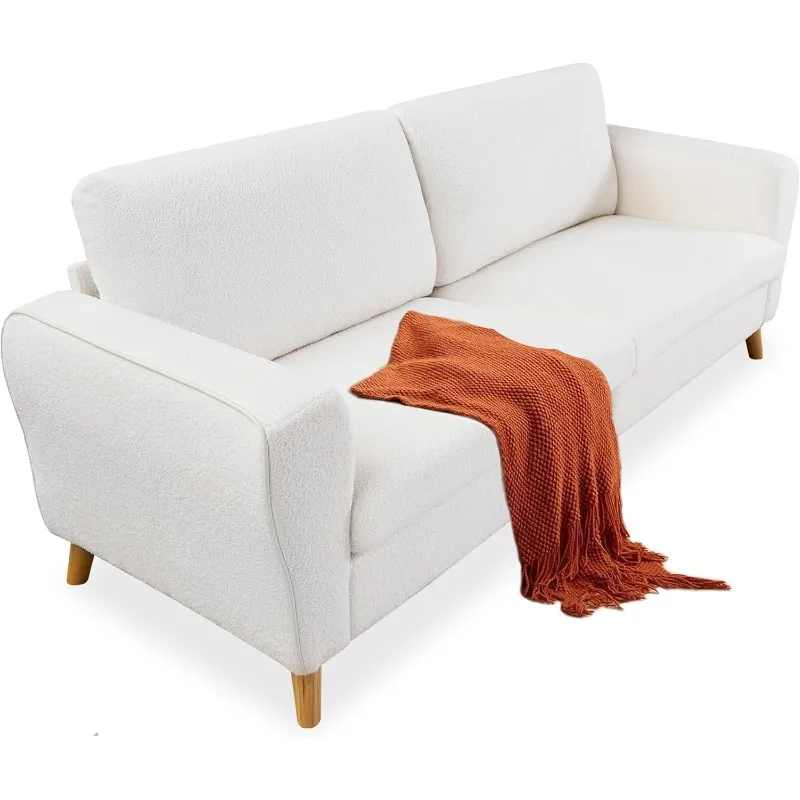 Sofá moderno de 3 lugares, sofá de meados do século de 84 polegadas com braços, sofás boucle para sala de estar, quarto, bege