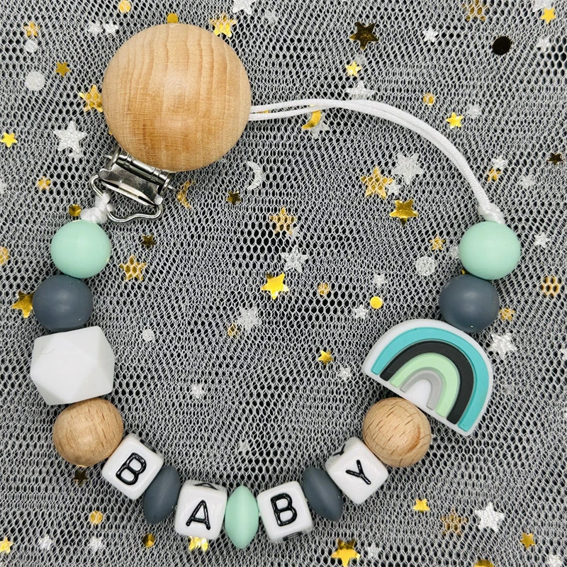 Free Handmade Custom Name Baby Pacifier Clip Chain Silicone Beads Teether Teething Toys Dummy Holder Pacifier Chain Newborn Gift