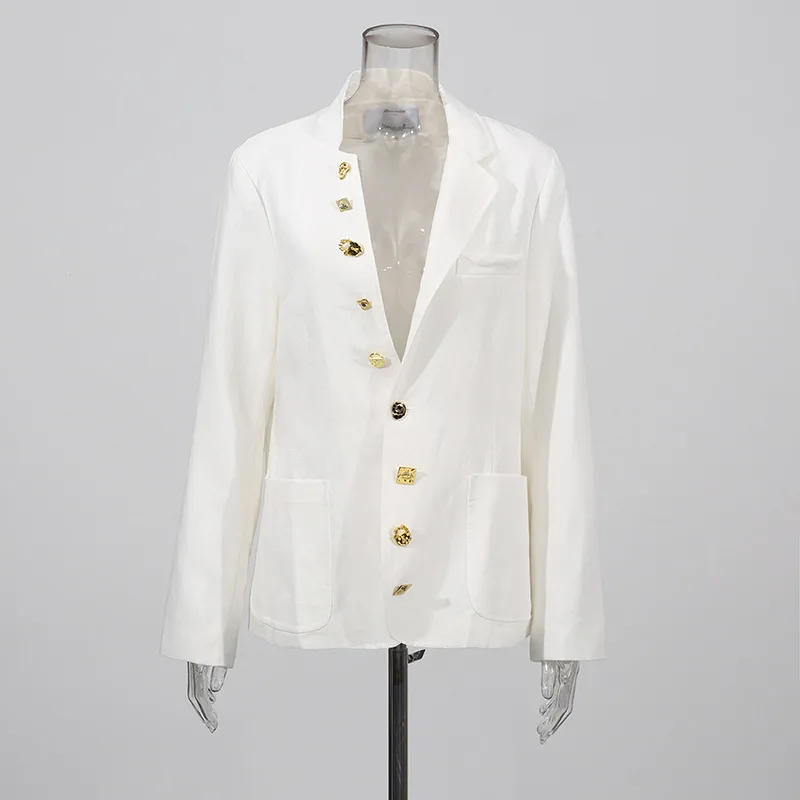 SuperAen European and American Style Elegant Long-sleeved Suits 2025 Summer New Button Design V-neck Blazers