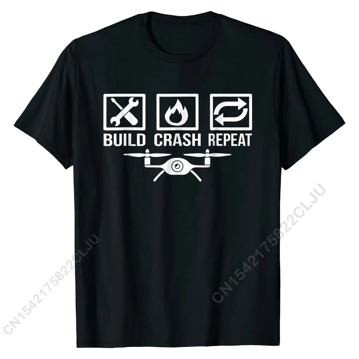 Build Crash Repeat Funny Drone Quadcopter Hobby T-Shirt Funny Male T Shirt Cotton Tops Shirts Party