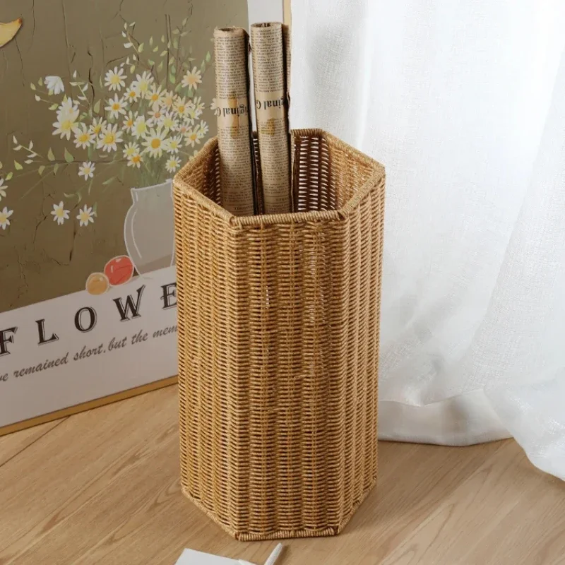 

Artificial Rattan Umbrella Stand, Plastic Storage Holder for Entryway, Stylish Home Decor, Lightweight Umbrella Organizer