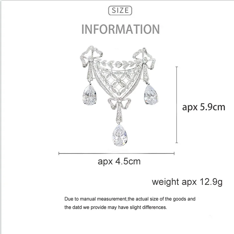 Luxury Shinying Zircon Fringed Bow Brooch Chic Classical Wheat Flower Hollow Design Brooches for Women Corsage Broche Decorativo view 6